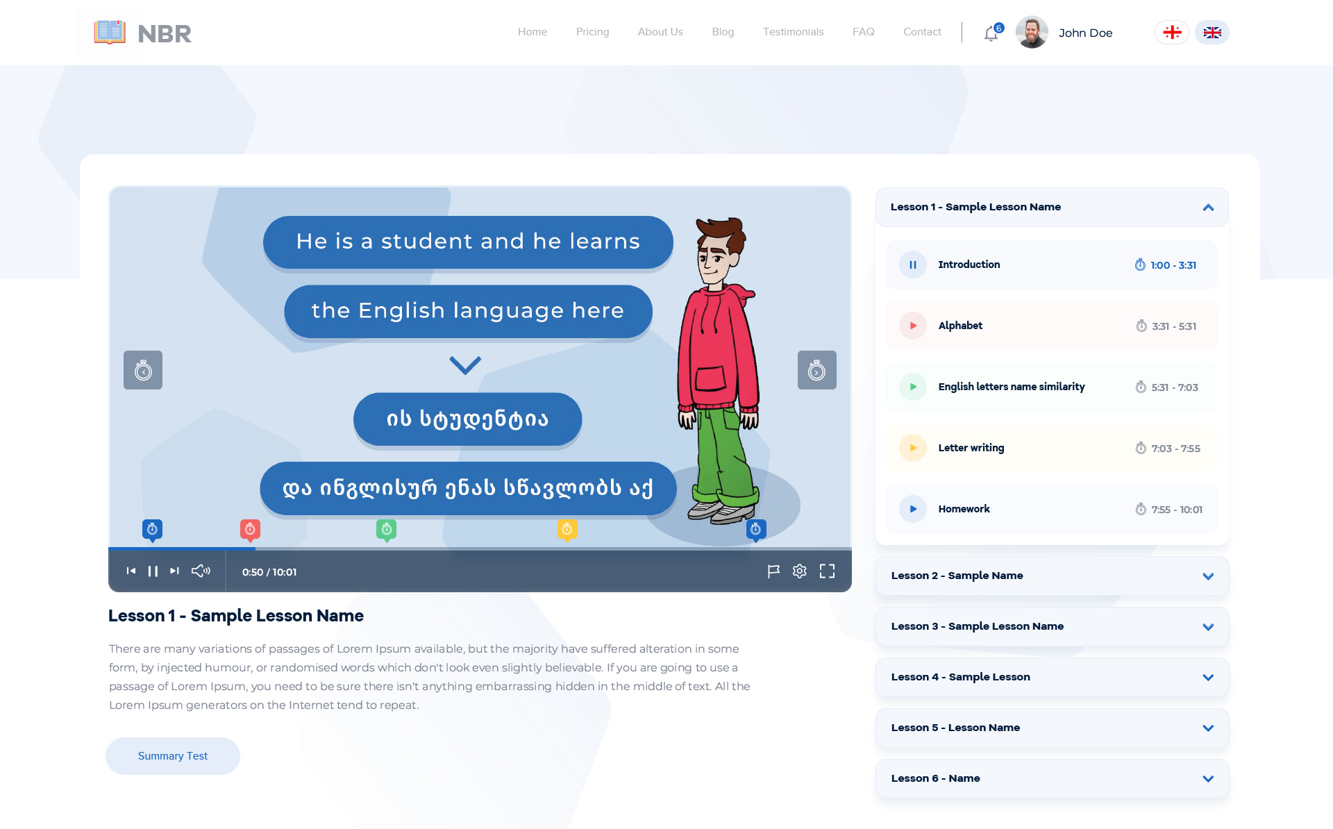 NBR.Ge Language Learning Platform - Video Lesson Page