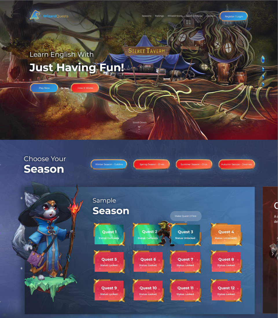 Wizard Quests - Landing Page Design Version 1